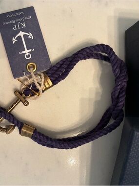 Kiel James Patrick Purple Braided Rope Bracelet with Gold Anchor